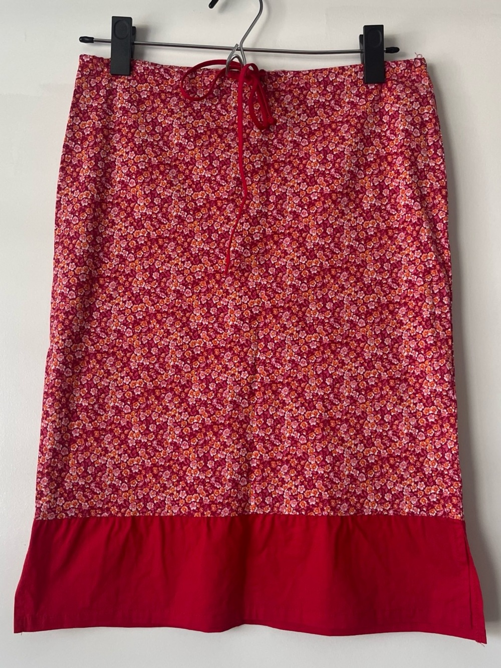 Vintage Red Floral Drawstring Skirt